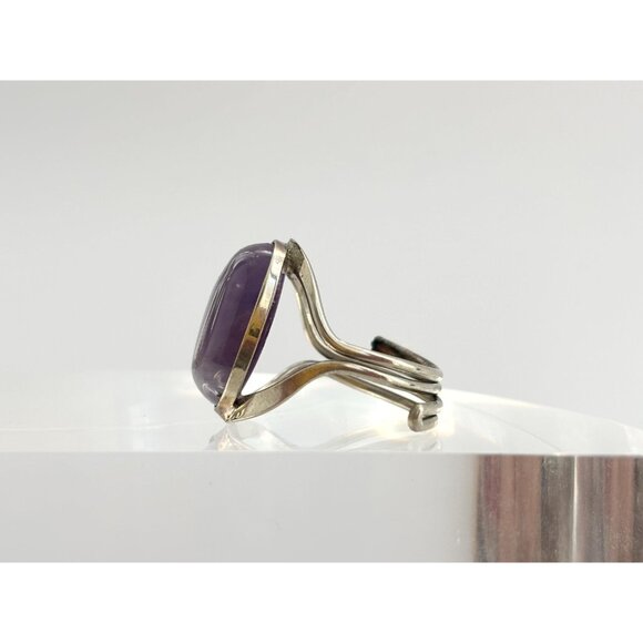 Domed Amethyst Semi-Precious Silver Adjustable Southwest Vintage Ring - sz 8 - Picture 4 of 9